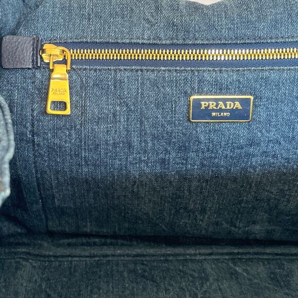 PRADA Logo Avio Denim Large Canapa Tote - Picture 14 of 16